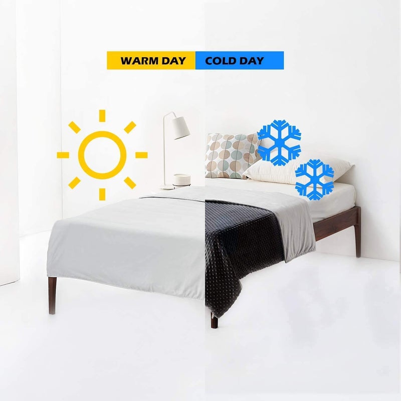 YnM Exclusive Cooling Rayon & Cozy Velvet Dual-Sided Cover for Weighted Blanket (60''x80'') - Light Grey - Image 2